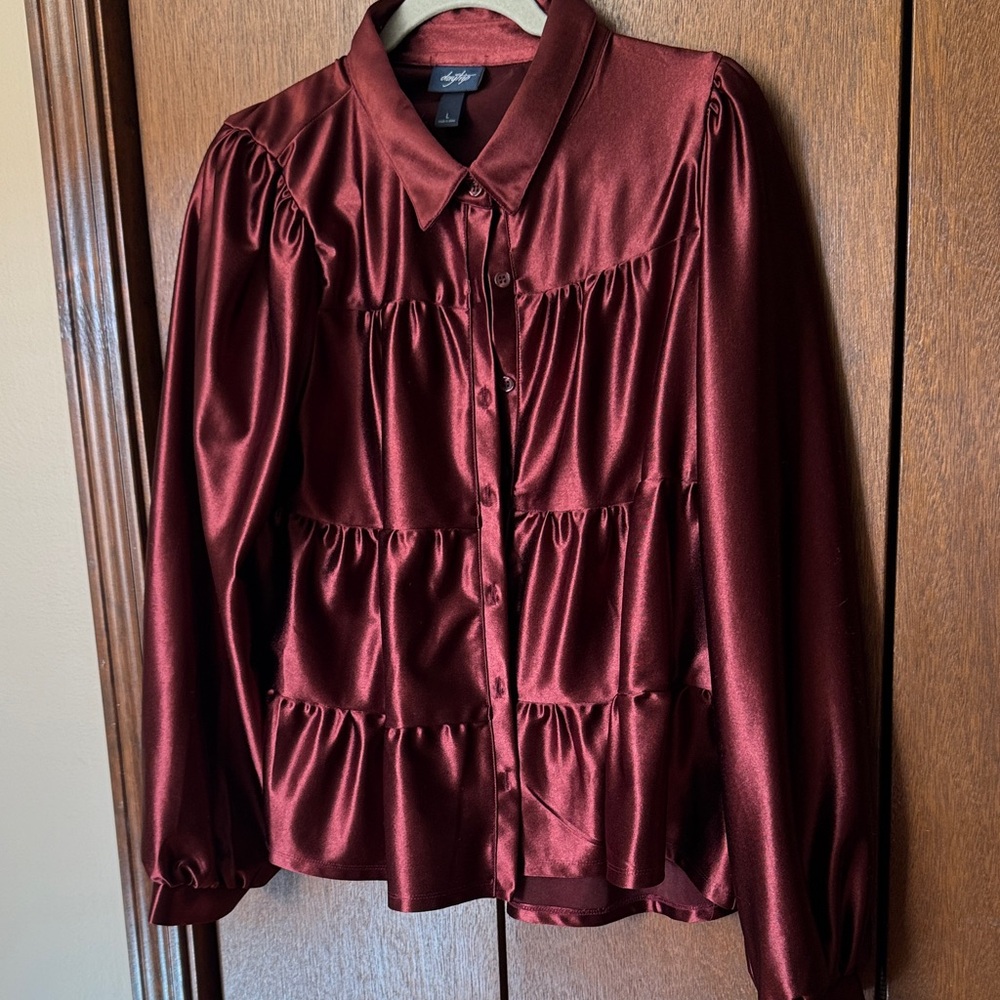Daytrip Burgundy Satin Blouse